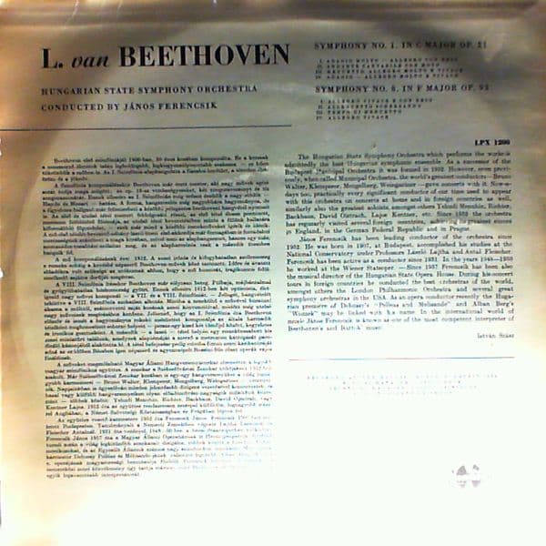 Hungarian State Orchestra (cond. Ferencsik J.) — Beethoven - Symphonies no. 1 in C-dur op. 21, no. 8 in F-dur op. 93