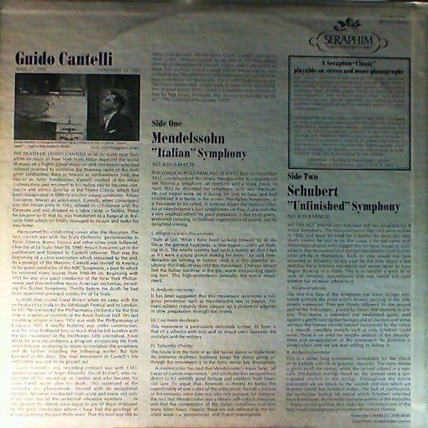 Philharmonia Orchestra — Schubert - Sym. No. 8 "Unfinished", Mendelssohn - Syn. No. 4 "Italian" (con. Cantelli)